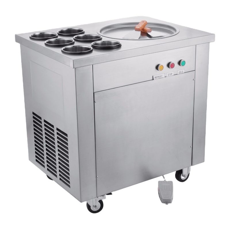 Bevroren Commerciële Roomijs Bradende Machine met 2 Vlakke Pannen en Ingevoerd Compressorroestvrij staal Fried Ice Cream Roll